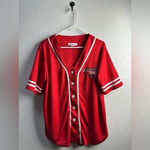Birch and Stone Women’s Red/White Baseball Jersey Style Button Down Shirt L